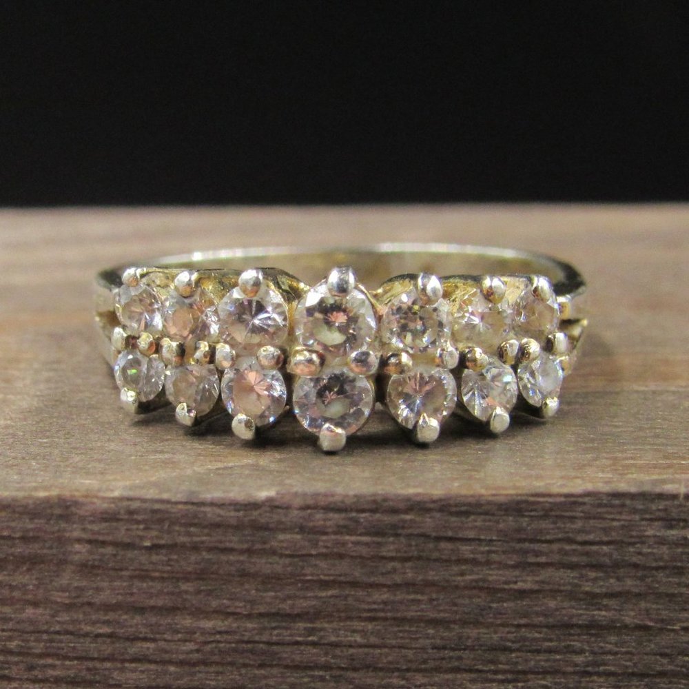 Size 7.5 Sterling Silver Worn Gold Plated Cubic Zirconia Band Ring
